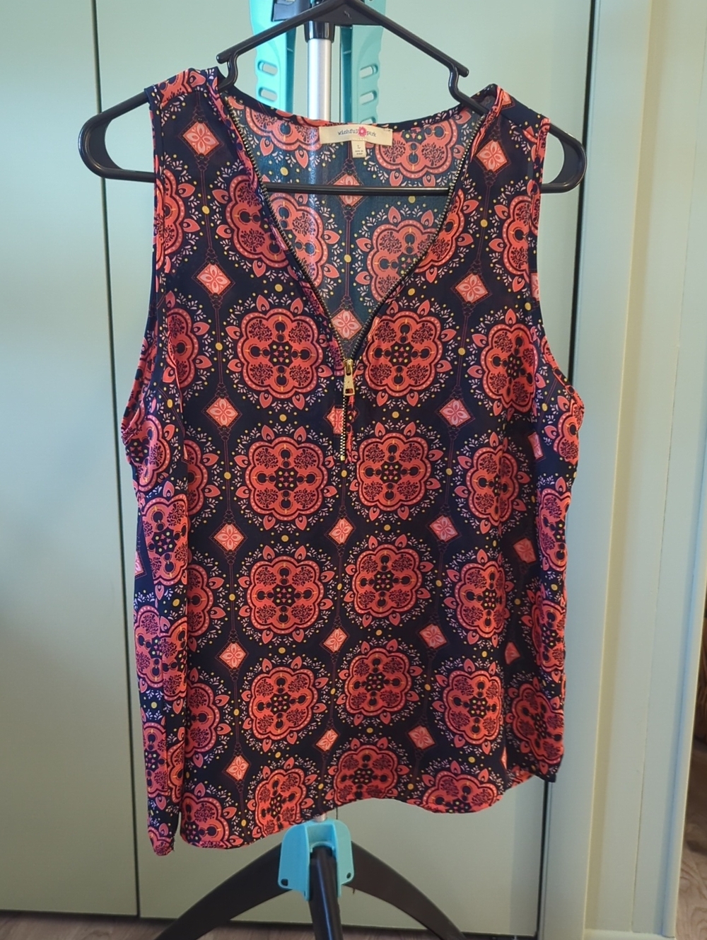 Wishful Park Navy & Coral Zip-Front Floral Tank